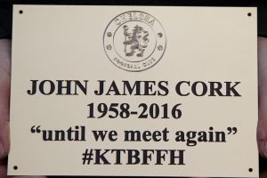 Engraved brass plaque for Chelsea Football Club Supporter
