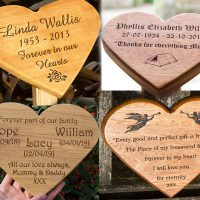 Wooden heart memorials.
