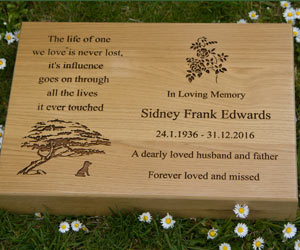 Wooden tablet for natural burial plot.