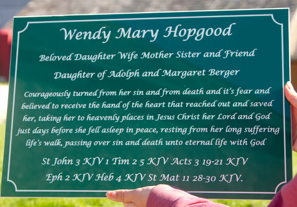 Teal green engraved memorial Teal green engraved memorial