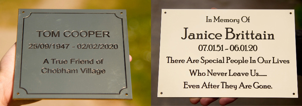 Quality Brass for a Traditional Memorial; Engraved brass plaques, brass memorials with backing boards, and bespoke memorial plant stakes.