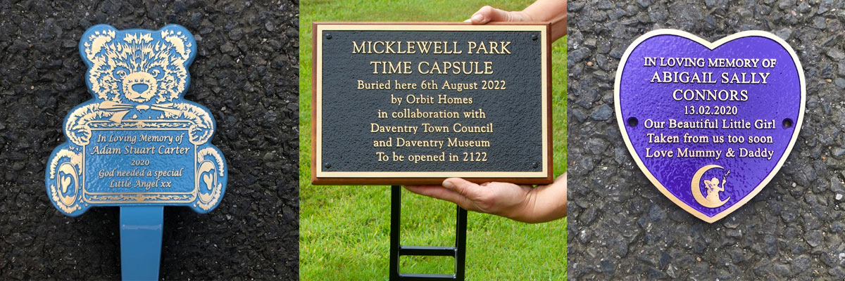Colourful Cast Bronze memorials. 