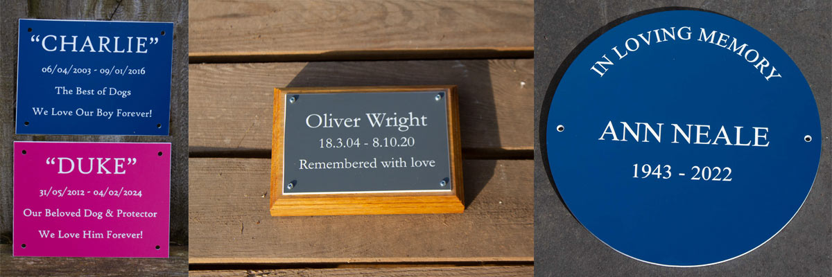 Engraved Acrylic Laminate plaques in bright colours. 