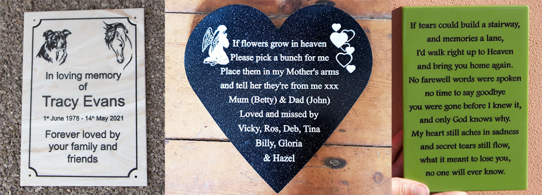 Colourful Corian Engraved Memorial Plaques. 