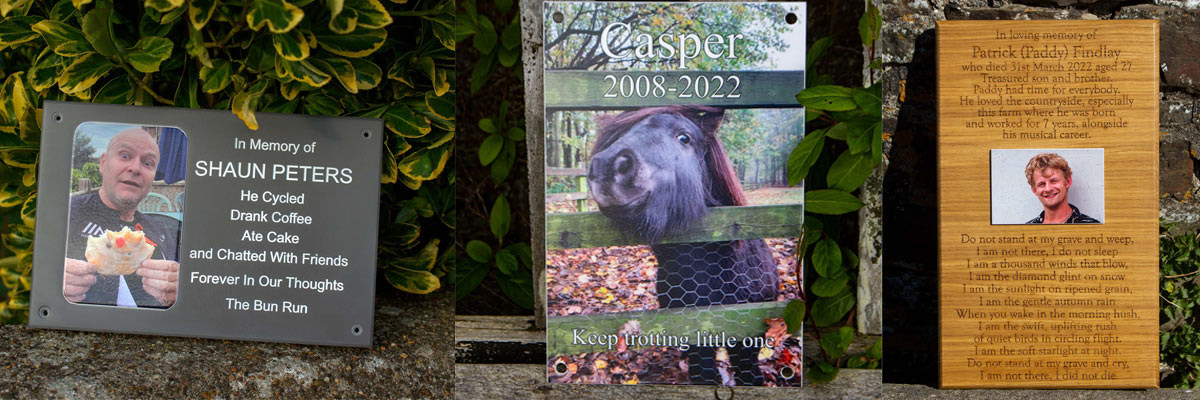Full colour memorial plaques crafted by UK Memorials. 