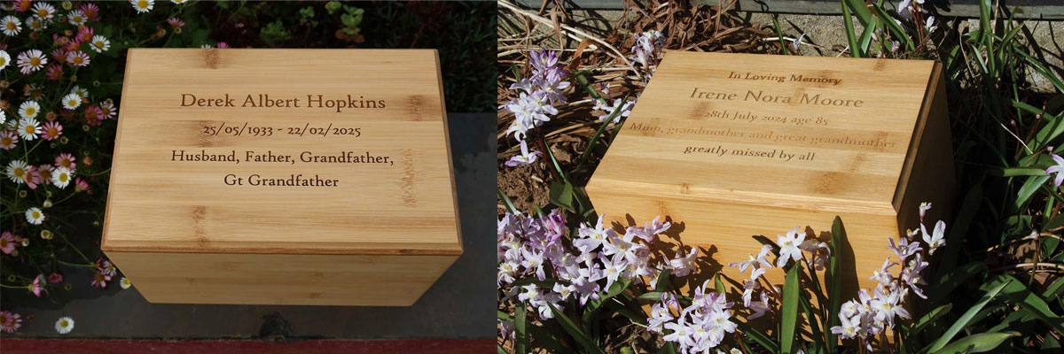 Eco-friendly bamboo caskets for ashes.