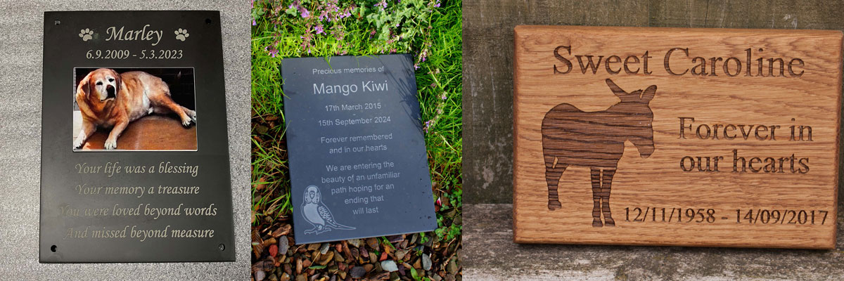 pet-memorials-1 Unique pet memorials crafted is slate, wood and printed photos.