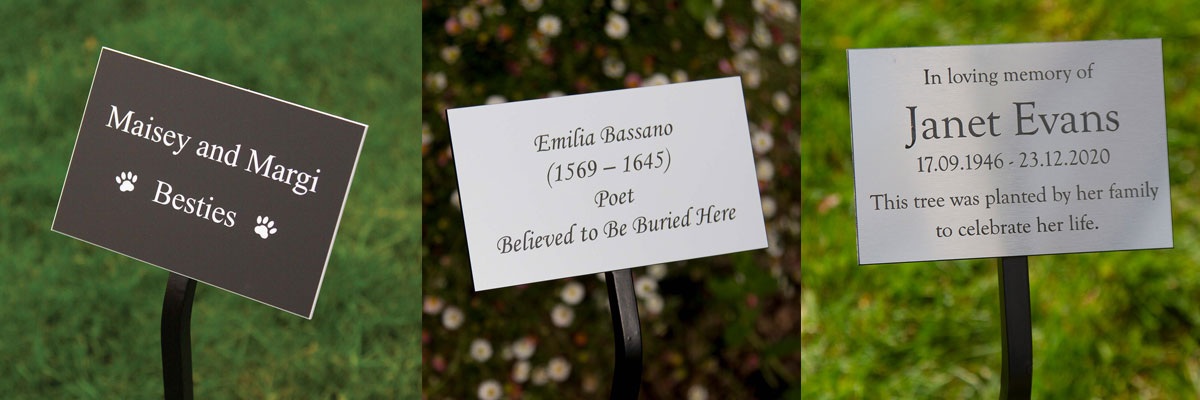 plot-markers Engraved memorial plaques designed as plot markers.