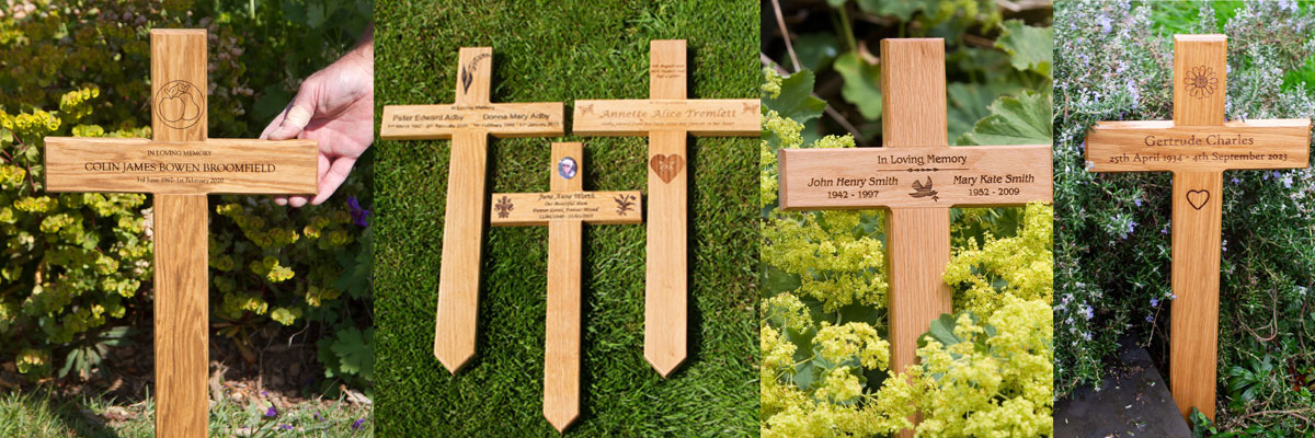wooden-crosses A wide selection of wooden memorial crosses to aid plot markers.